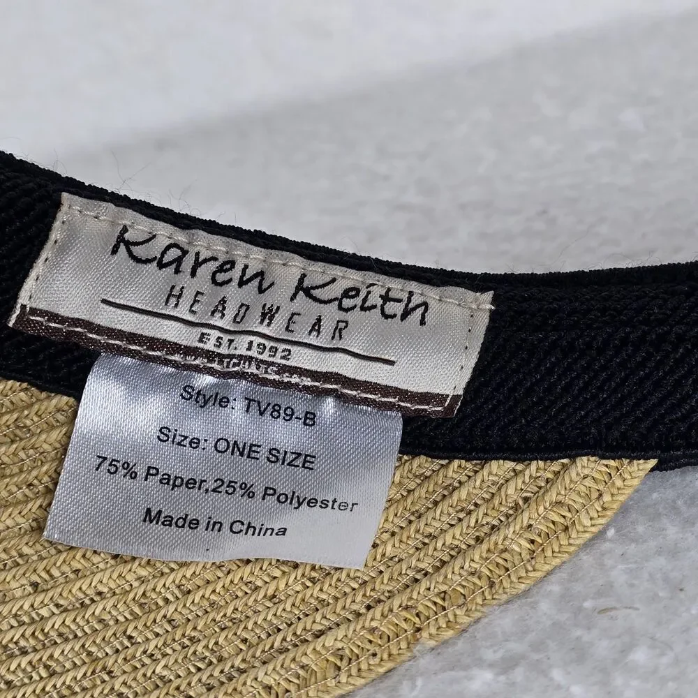 Karen Keith Women’s Straw Visor Hat Beige/Black Lightweight One Size TV89-B